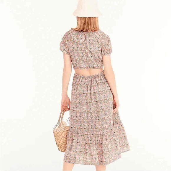 J.Crew Women's Liberty Giorgia Duke Print Side Cut Out Organic Cotton Dress - Picture 2 of 7